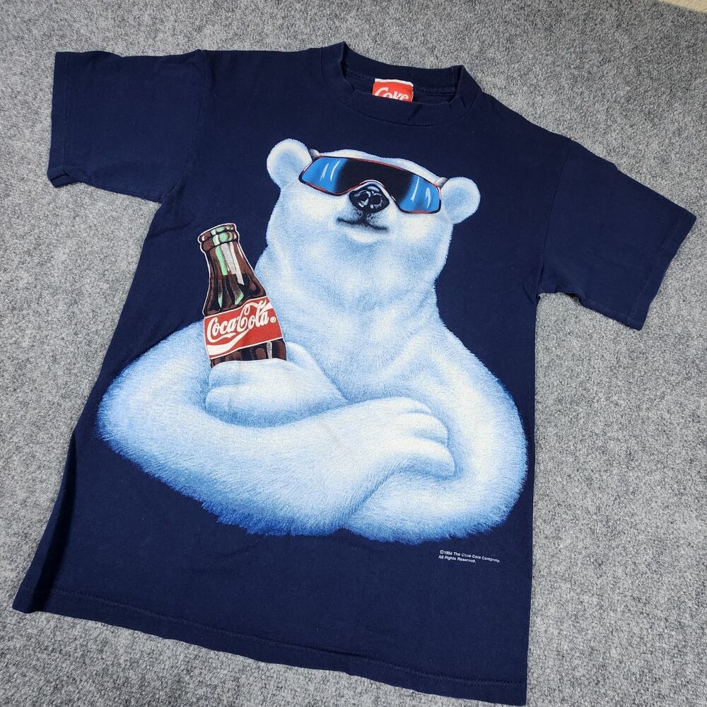 Vintage 1994 Coca-Cola Polar Bear T-Shirt Navy Blue 90s Coke Promo Tee Mens S/M